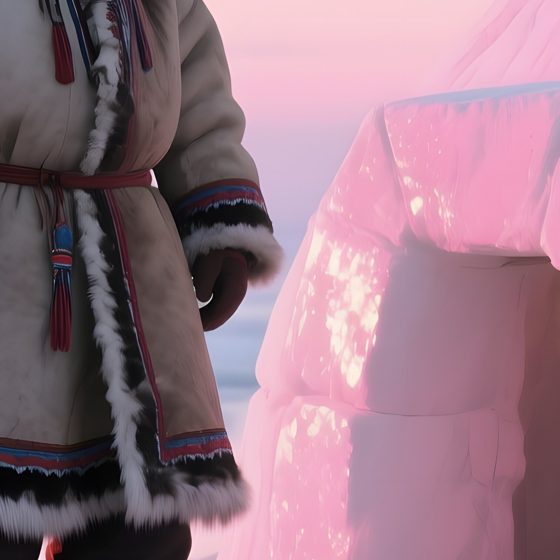 A Lone Inuit Hunter In Traditional Fur Lined Parka Stands Beside A Freshly Built White Igloo At - Full Resolution Quality Preview