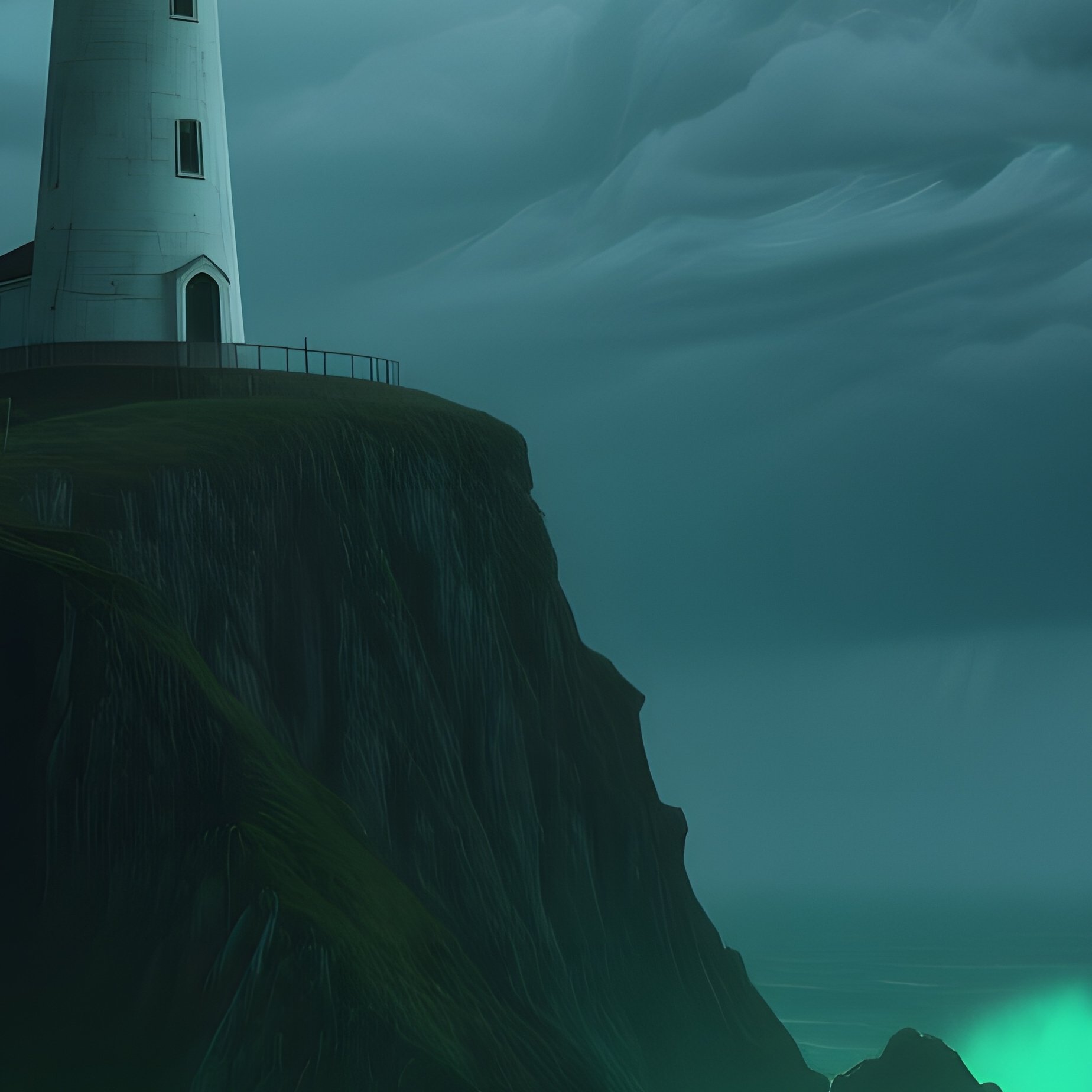 A Lone Lighthouse Stands On A Jagged Cliff Under A Stormy Sky, Its Beam Cutting Through Swirling - Full Resolution Quality Preview