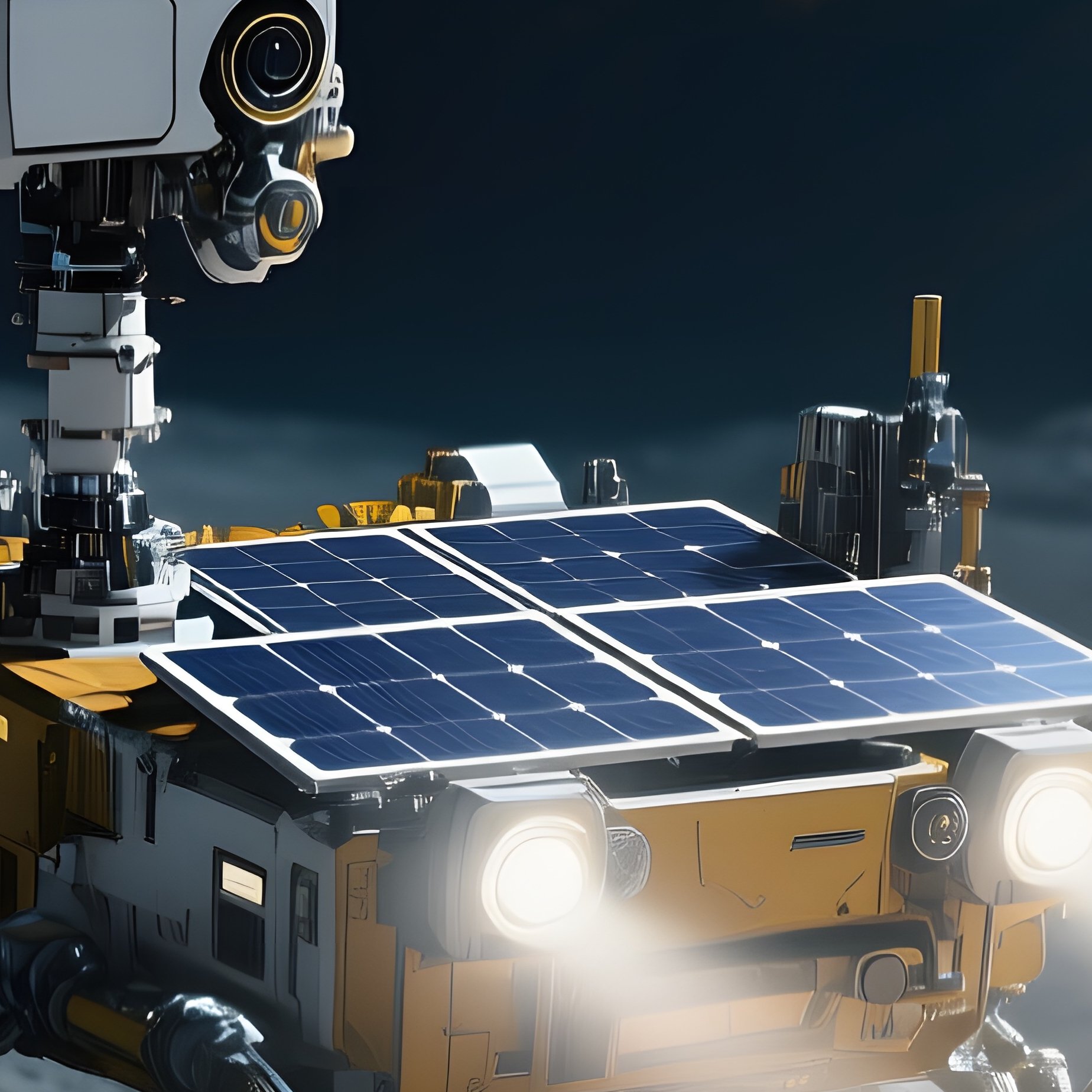 A Lone Rover Equipped With Solar Panels Traverses A Rugged Asteroid Covered In Fine Regolith, Its - Full Resolution Quality Preview