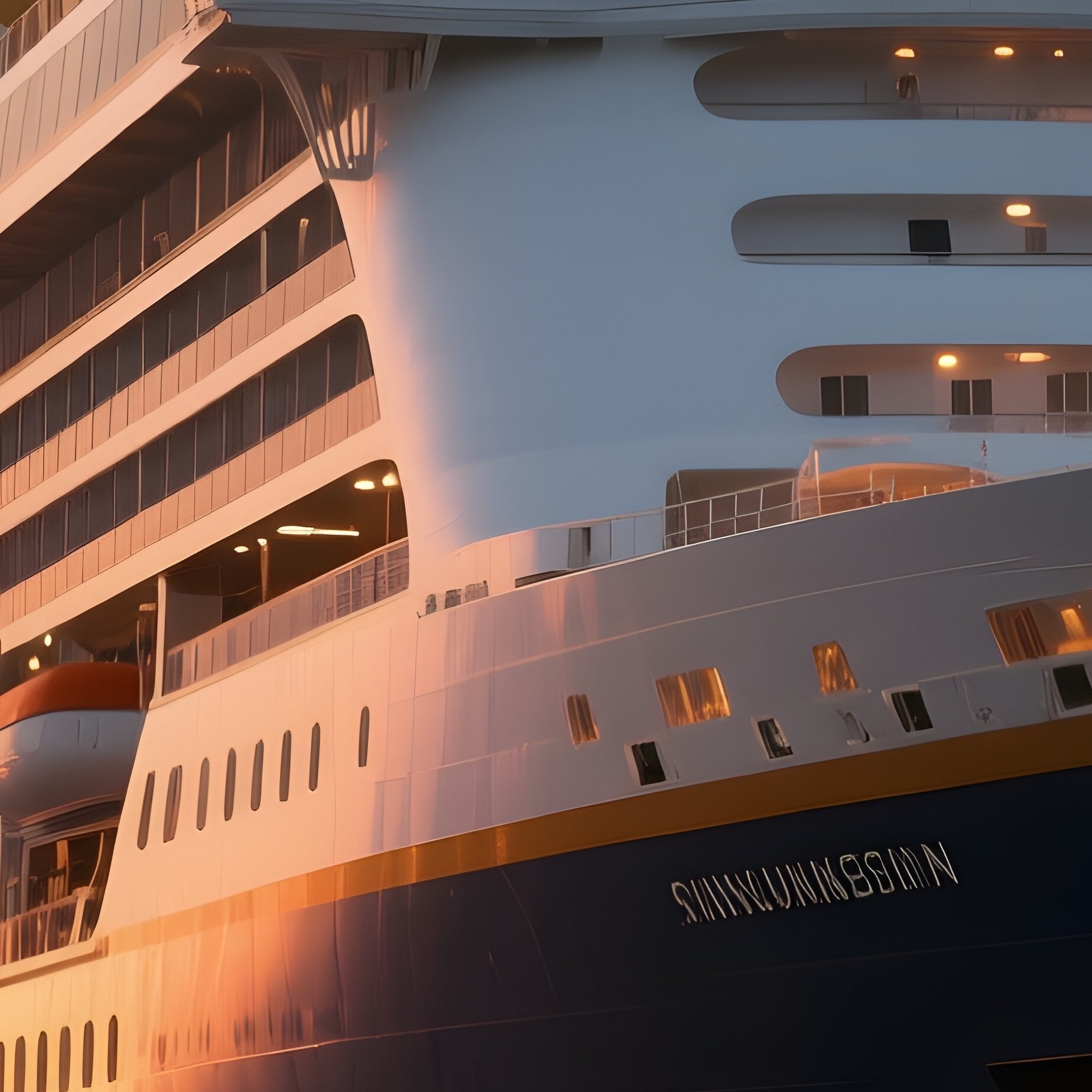 A Long Distance Cruise Ship Departing On A Sunset Voyage - Full Resolution Quality Preview