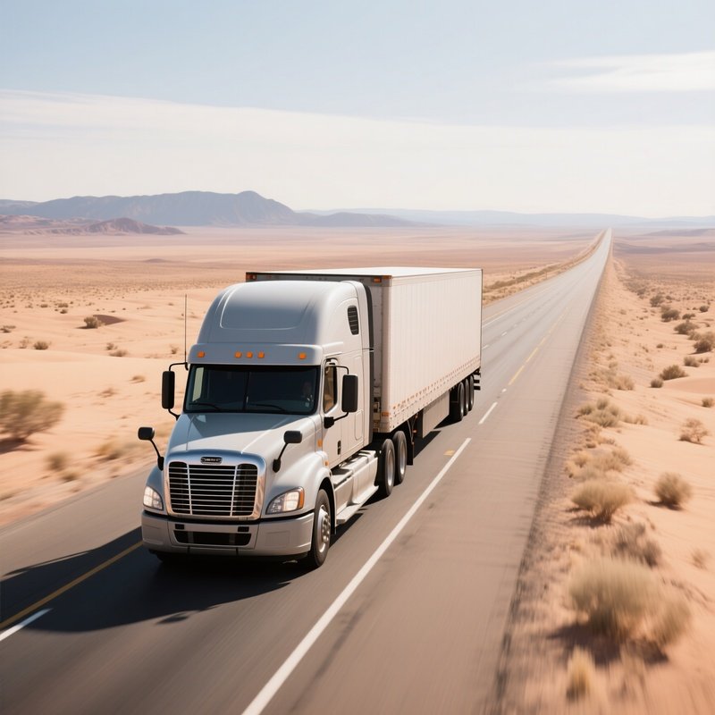 A Long Distance Freight Truck Driving Across A Desert Highway