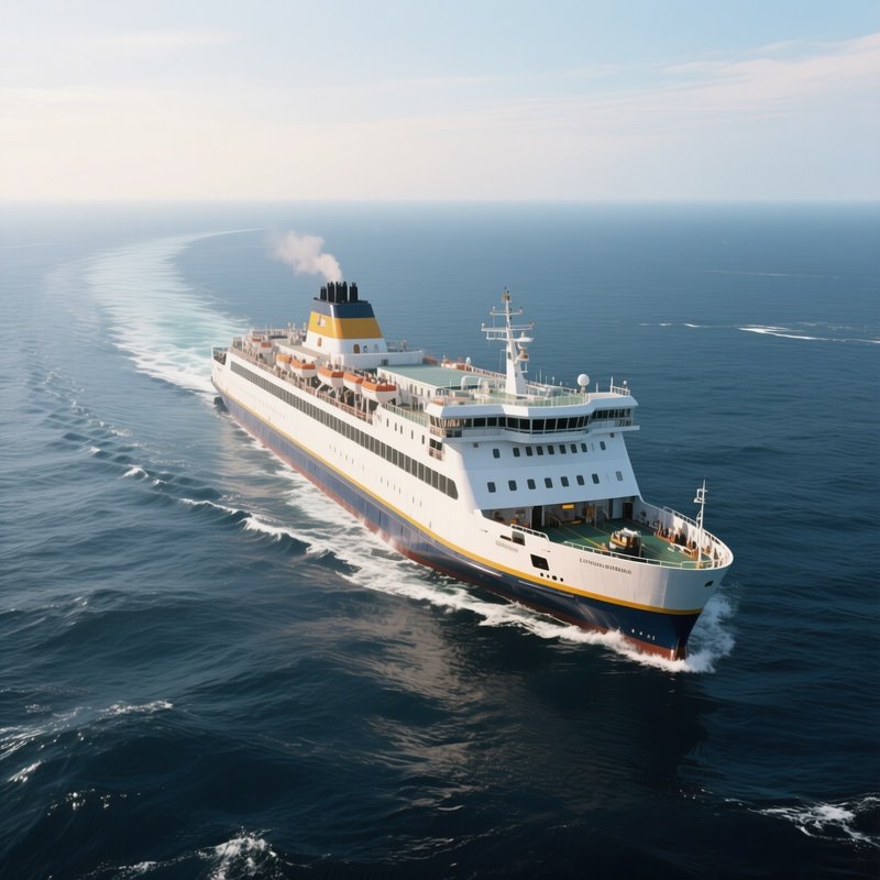 A Long Distance Ocean Ferry Leaving Deep Open Water