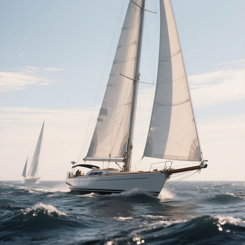A Long Distance Sailing Yacht Navigating Across Mild Ocean Winds