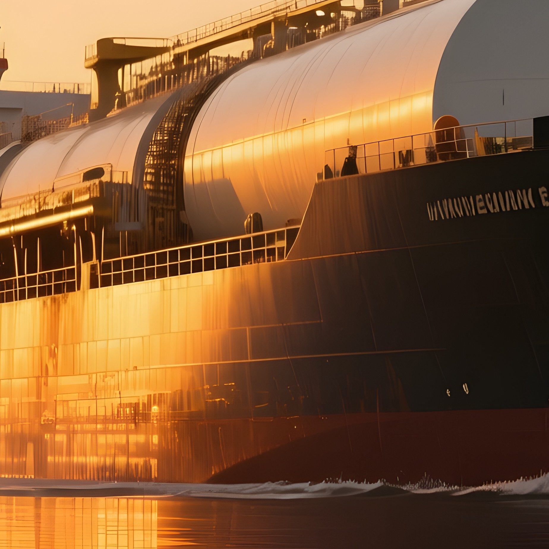 A Long Distance Tanker Sailing Through Golden Sunset Reflections - Full Resolution Quality Preview