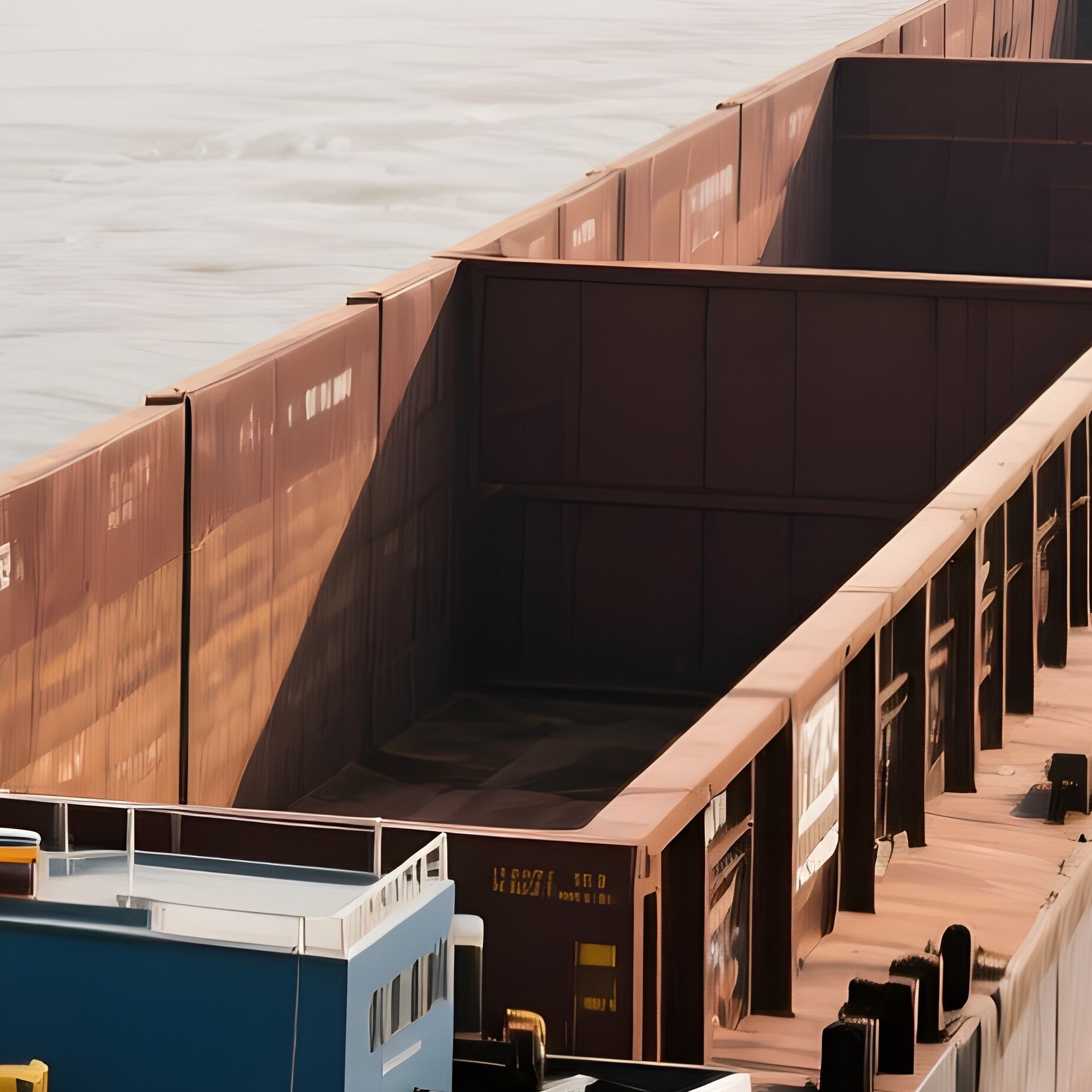 A Long Freight Barge Being Pushed Upriver Against The Current - Full Resolution Quality Preview