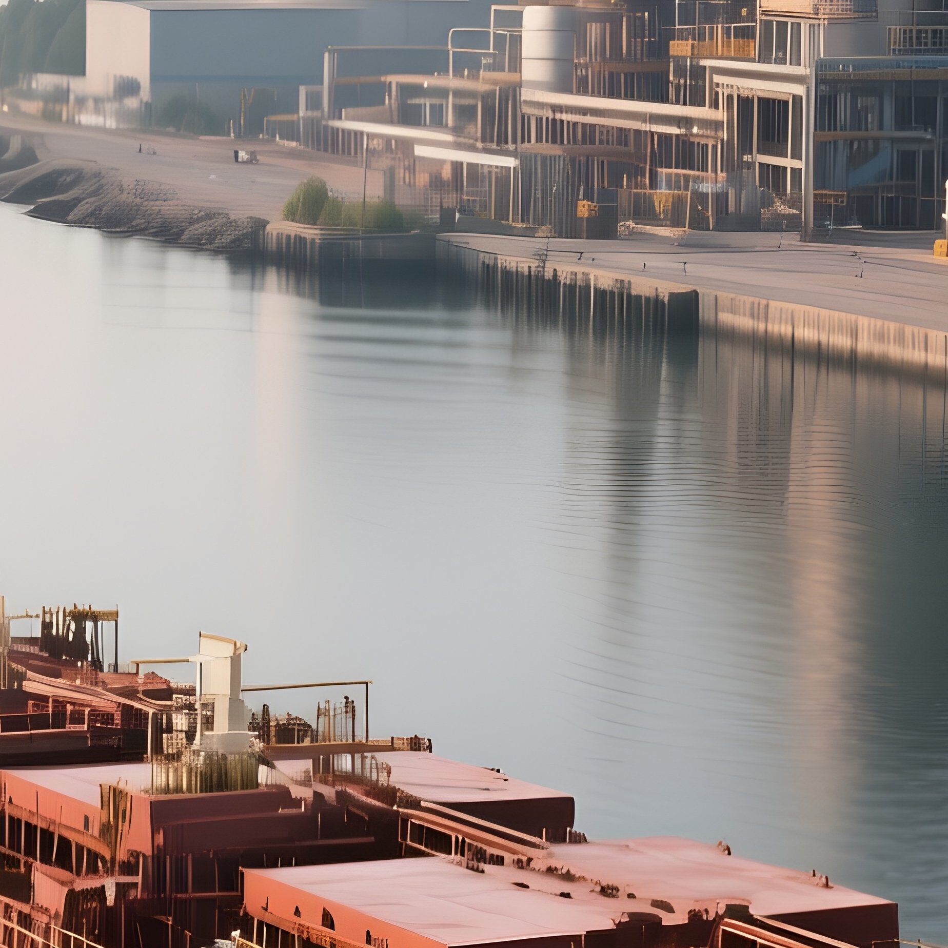 A Long Oil Tanker Gliding Past An Industrial Refinery Shoreline - Full Resolution Quality Preview