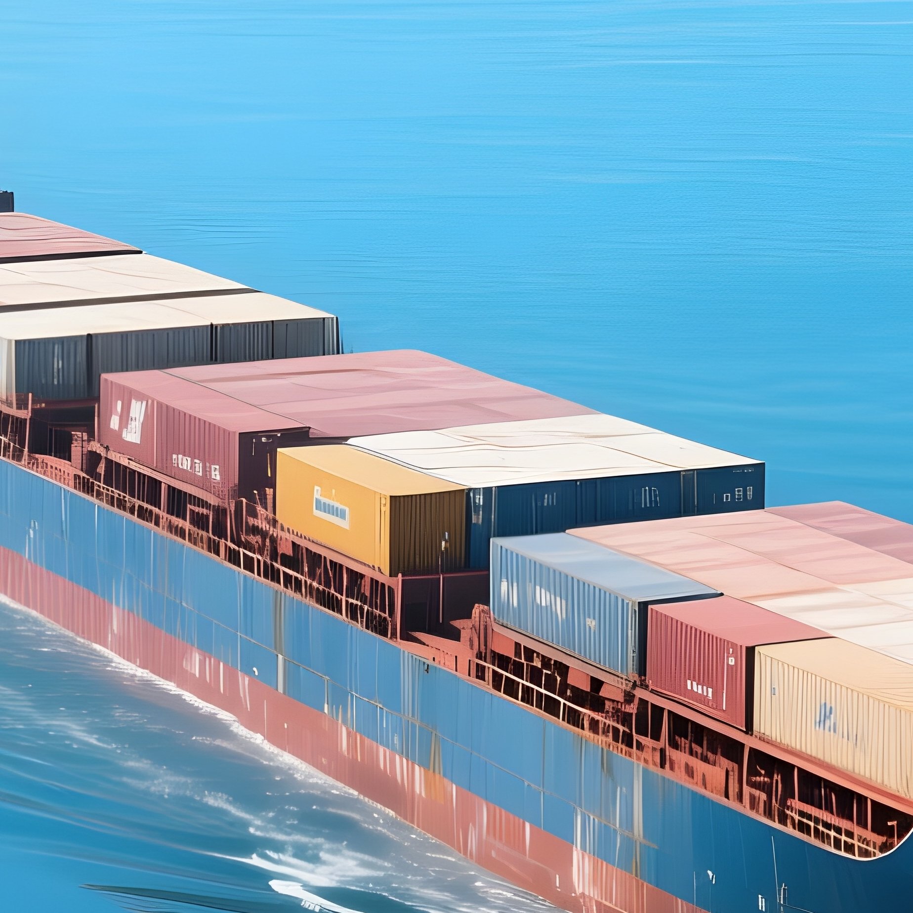 A Long Range Freighter Moving Calmly Across Glassy Blue Ocean - Full Resolution Quality Preview