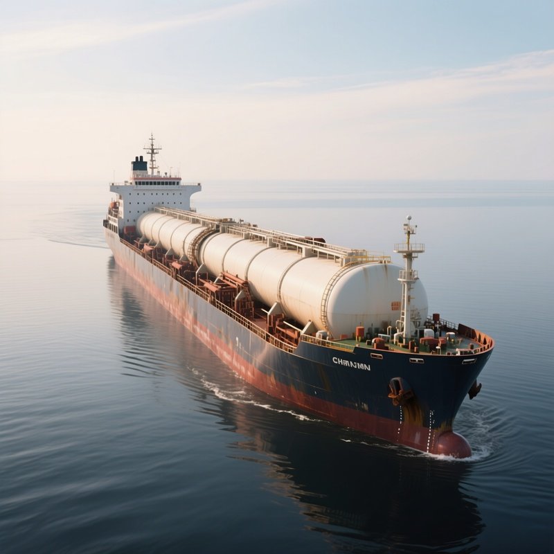 A Long Tanker Ship Surrounded By Open Horizon On All Sides