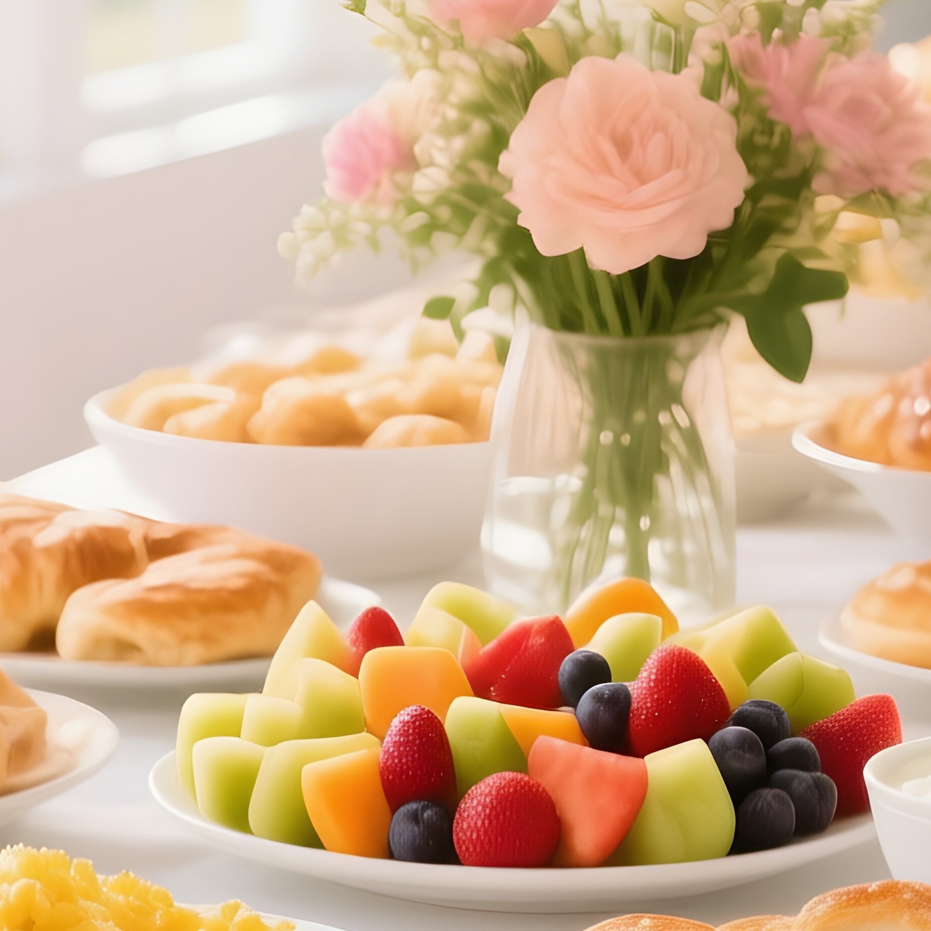 A Long White Buffet Table Laden With Brunch Food Items And Pastries Showcasing A Bright Airy And Welcoming Sunday Morning Vibe - Full Resolution Quality Preview