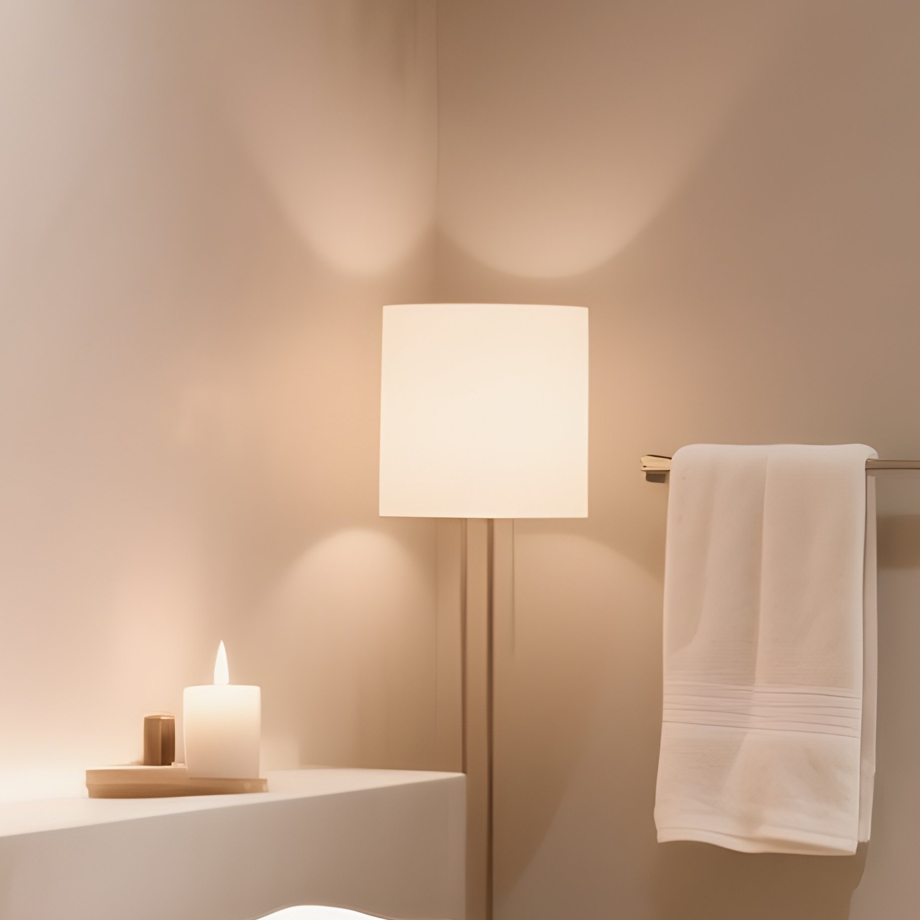 A Luxury Bathroom Lounge Area Featuring A Teak Wood Bench, Plush Towels, And Soft Indirect Lighting Creating A Spa Like Atmosphere - Full Resolution Quality Preview