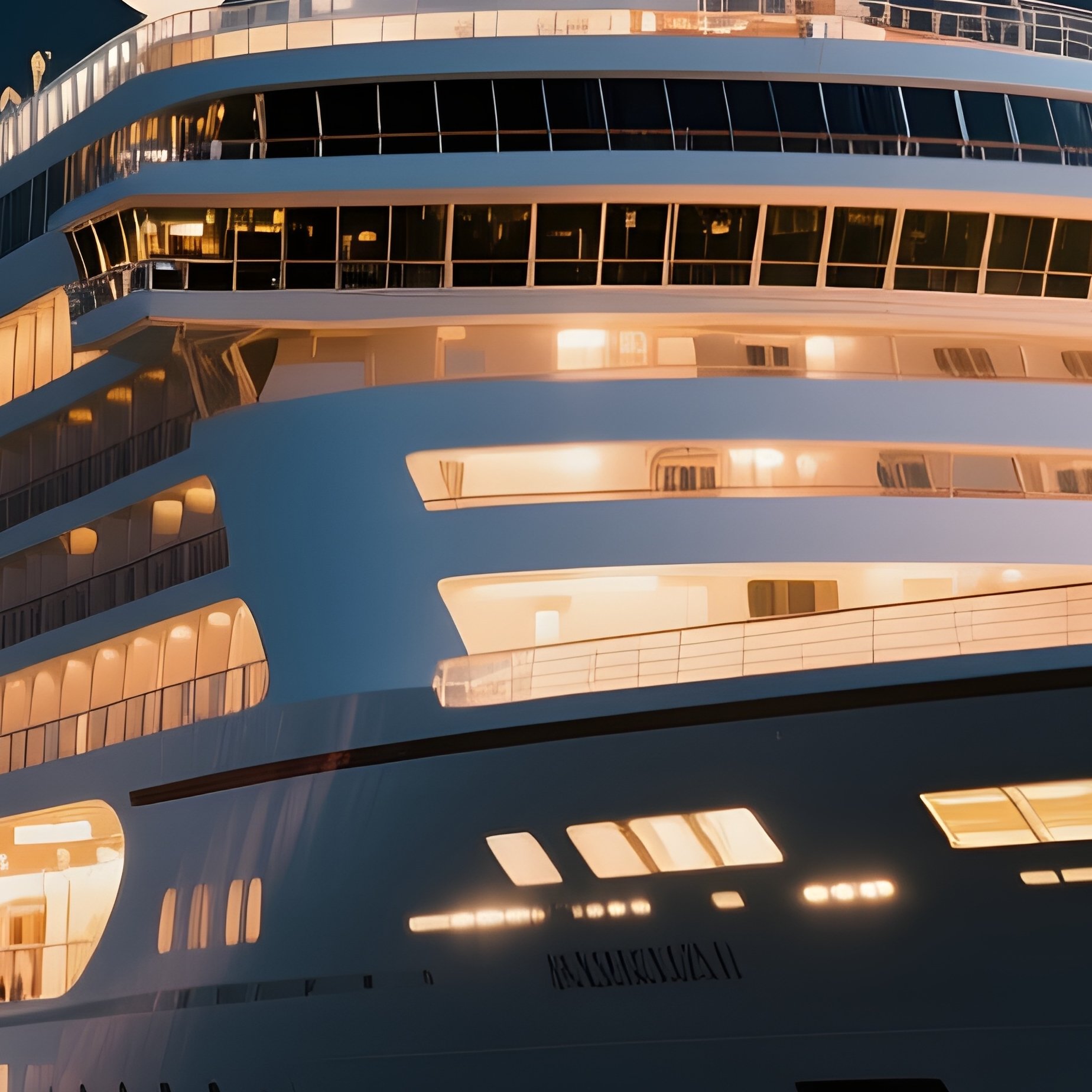 A Luxury Cruise Ship Illuminated While Approaching A Night Port - Full Resolution Quality Preview