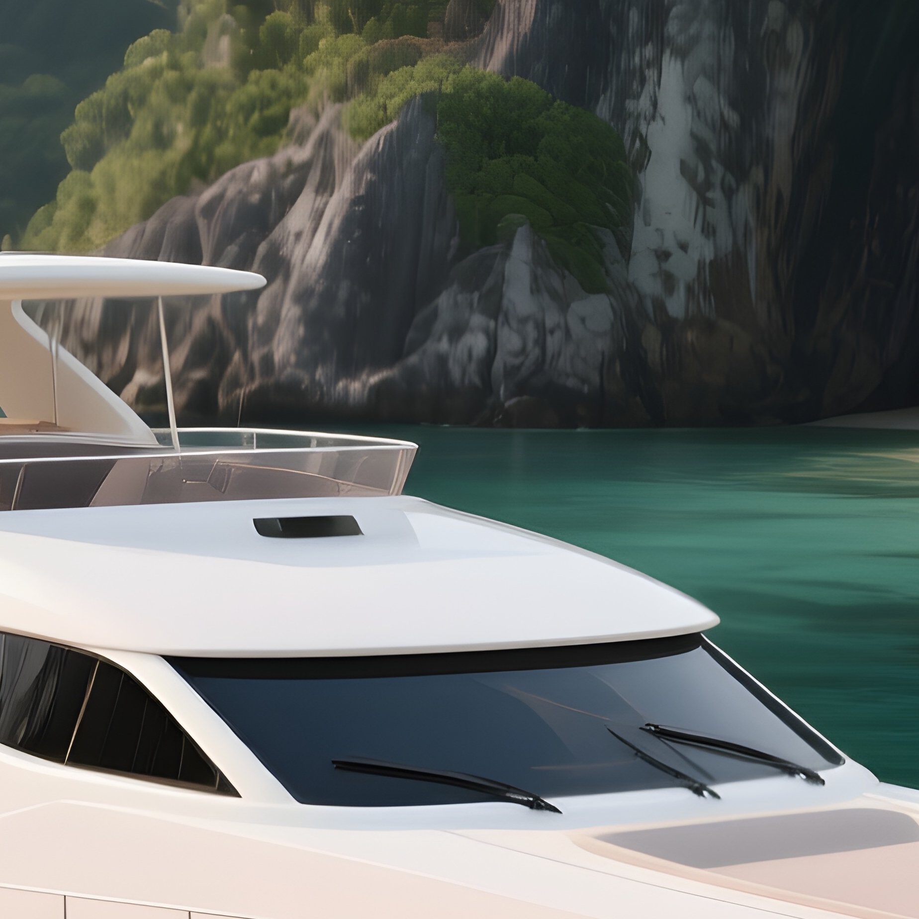 A Luxury Motor Yacht Anchored Near A Secluded Tropical Cove - Full Resolution Quality Preview