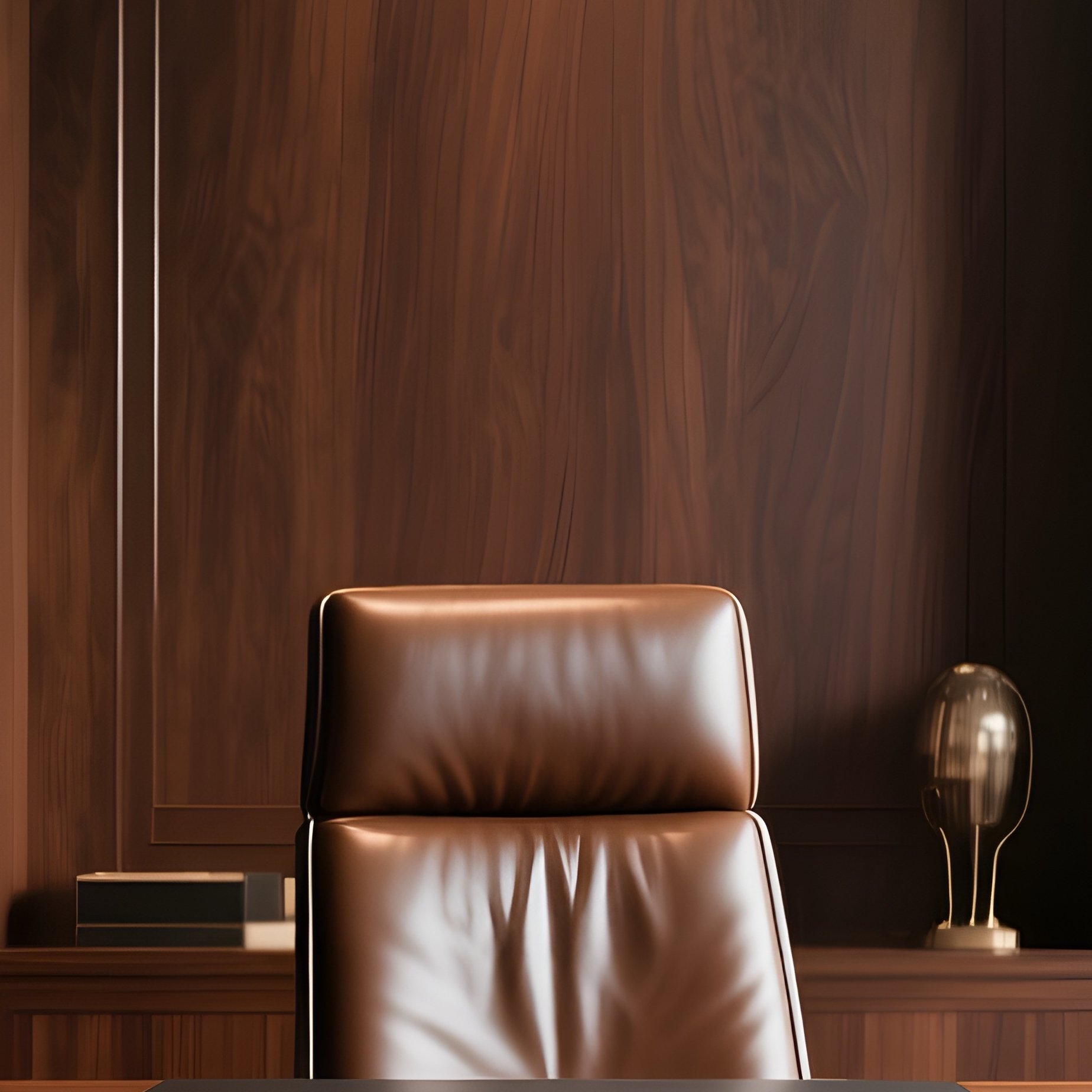 A Luxury Study Room Featuring A Large Wooden Desk, An Ergonomic Leather Chair, And Floor To Ceiling Bookshelves - Full Resolution Quality Preview