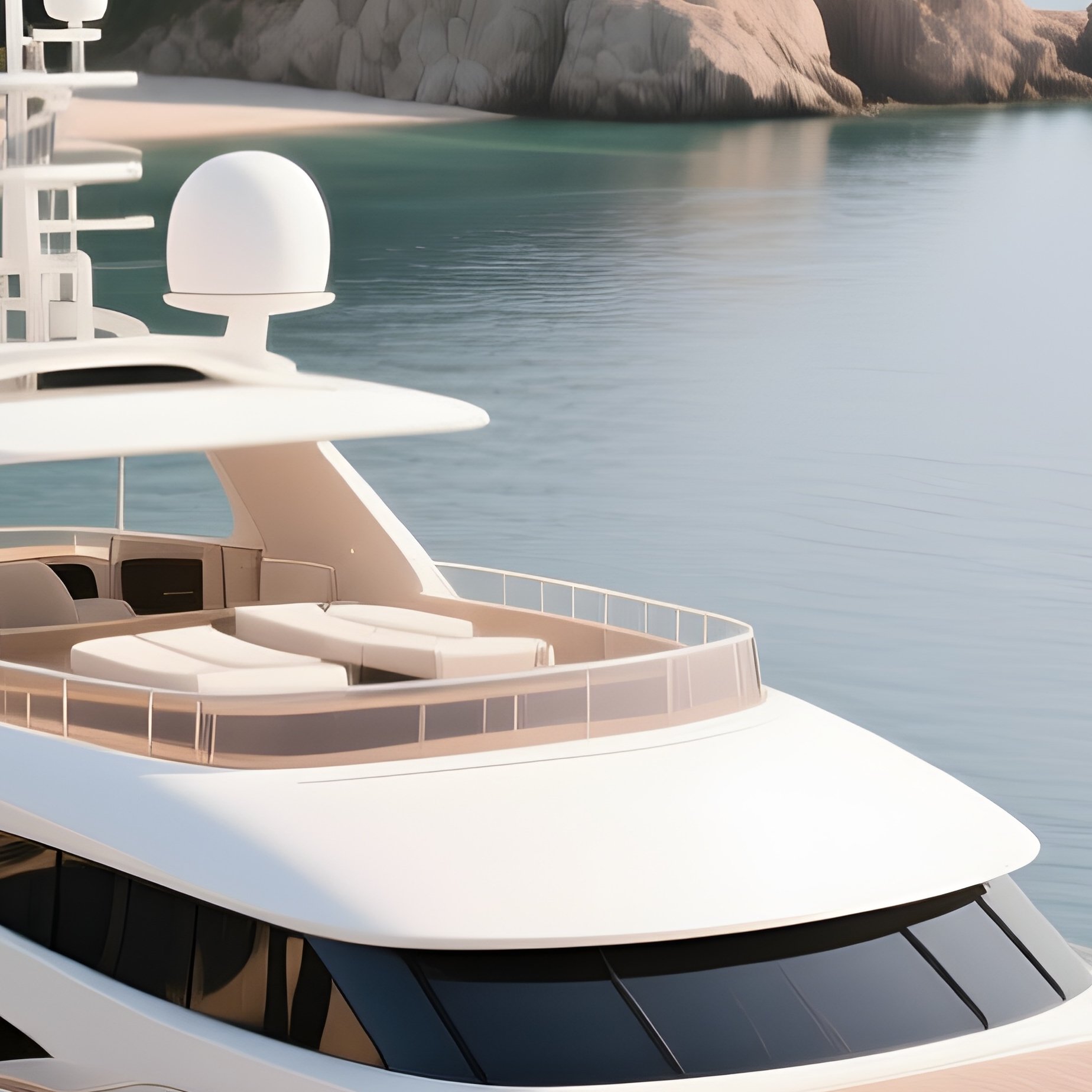 A Luxury Superyacht Anchored Off A Coastal Resort - Full Resolution Quality Preview