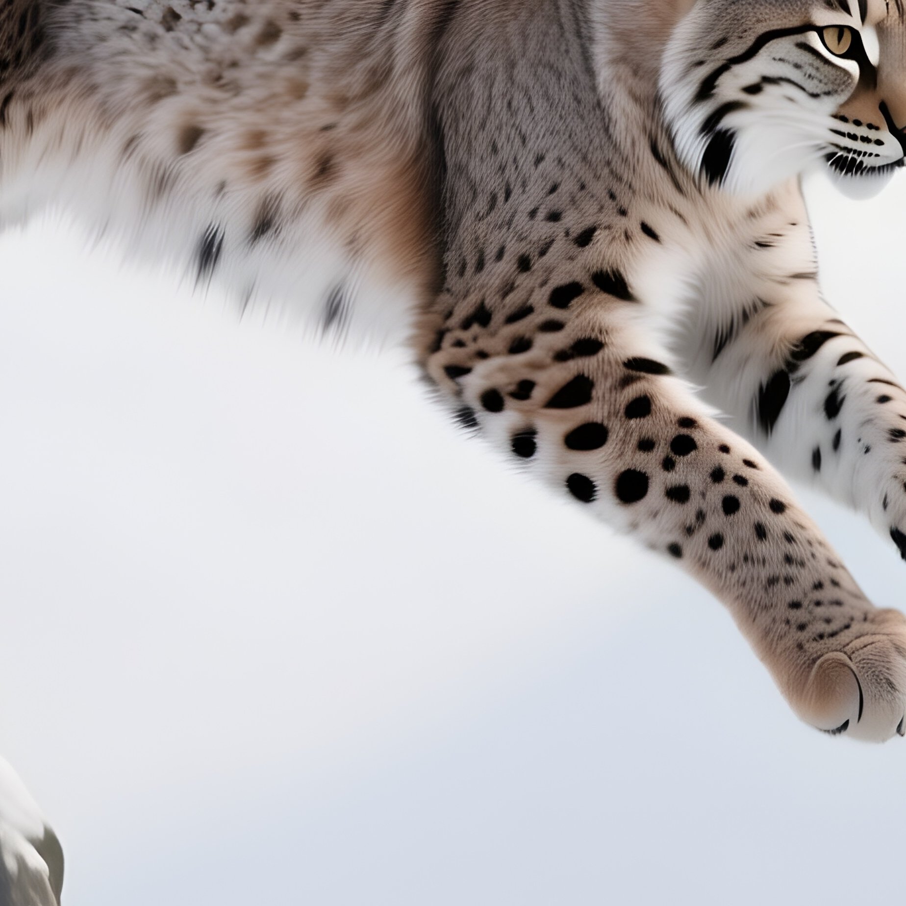 A Lynx Leaping Silently Between Snowy Rocks. - Full Resolution Quality Preview