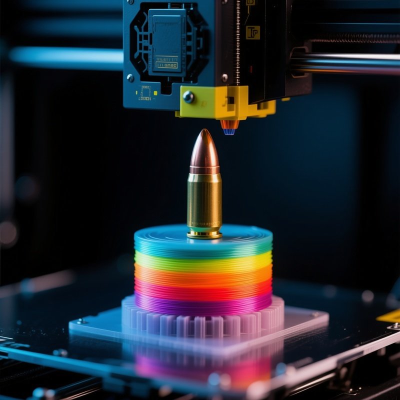 A Macro Shot Of A High‑Tech Polymer Ammunition Casing Being Printed Layer By Layer On A 3D Printer,