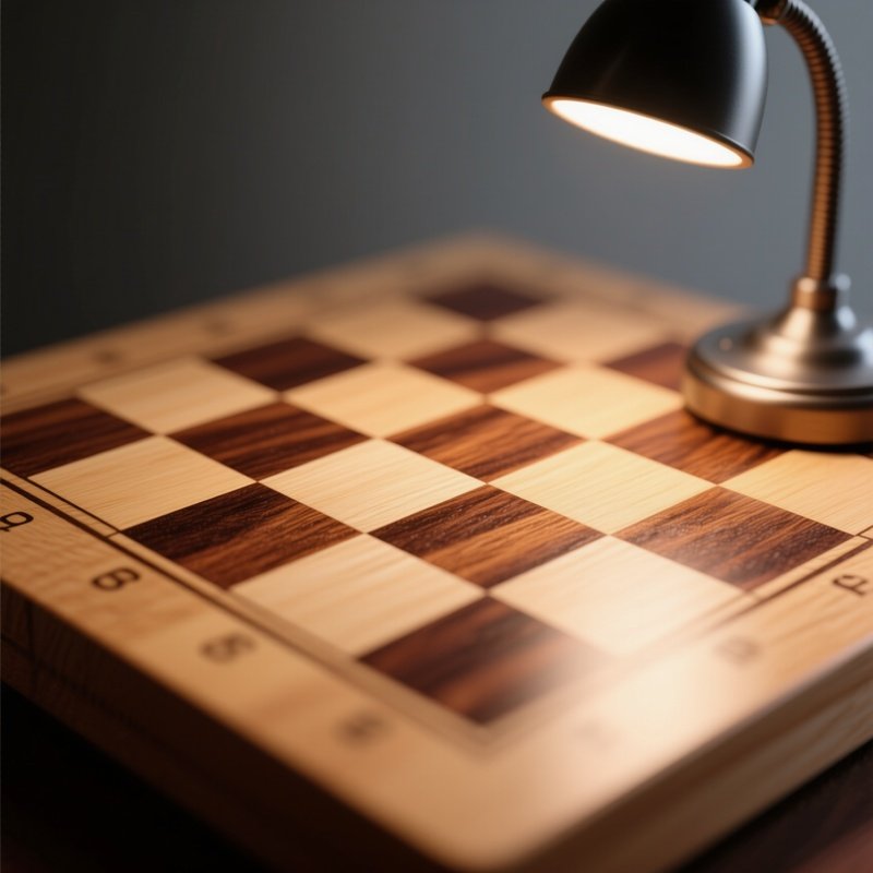 A Macro View Of A Wooden Chessboard Square, Alternating Light Maple And Dark Walnut Grains