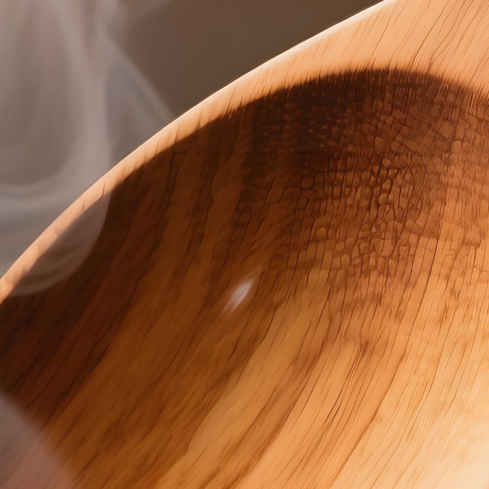 A Macro View Of A Wooden Spoon Stirring A Pot, Its Smooth Oak Surface Reflecting Steam And Warm - Full Resolution Quality Preview