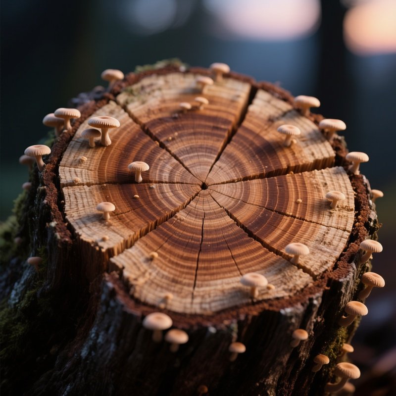 A Macro View Of An Ancient Tree Stump With Concentric Rings Exposed, Each Ring A Different Shade Of