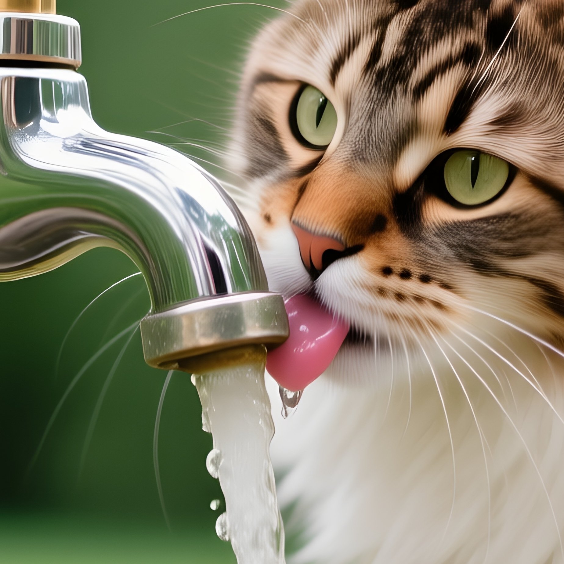 A Maine Coon Cat Drinking From A Running Tap In An Outdoor Setting - Full Resolution Quality Preview