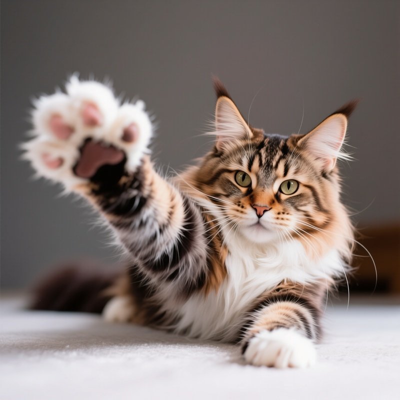 A Maine Coon Cat Playing With A Ball Of Thread