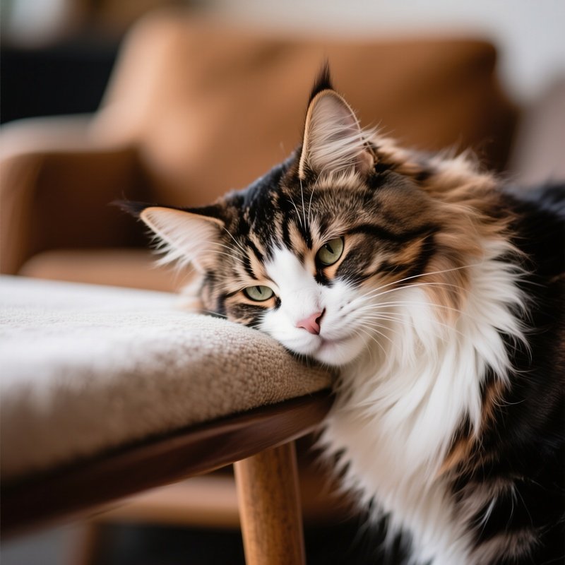 A Maine Coon Cat Rubbing Face On Furniture