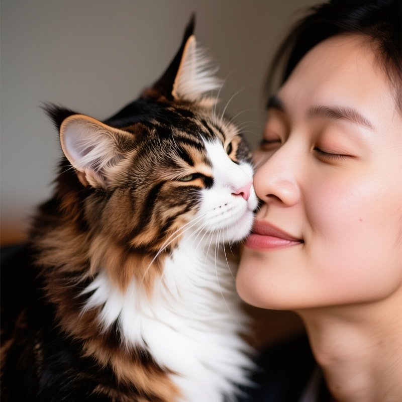 A Maine Coon Cat Rubbing Face On Person