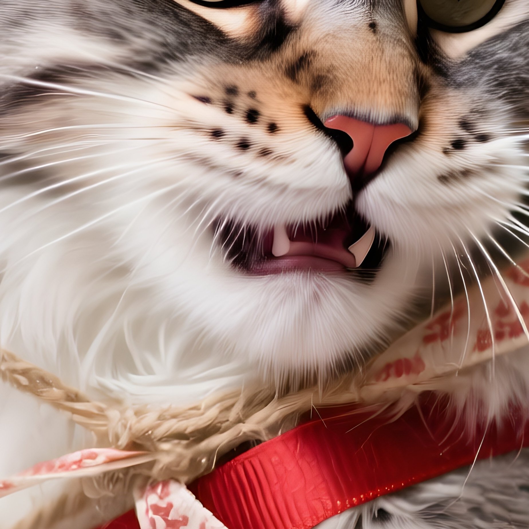 A Maine Coon Cat Trapped In String Or Ribbon - Full Resolution Quality Preview
