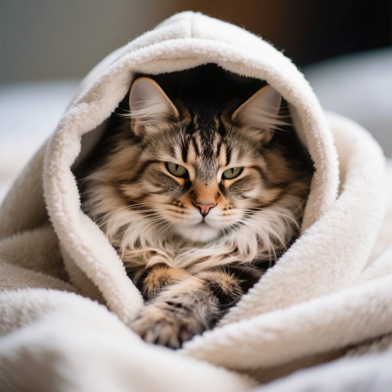 A Maine Coon Cat Wearing A Hoodie Or Blanket