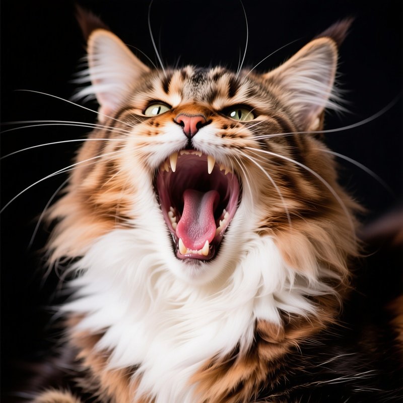 A Maine Coon Cat Yawning Wide Open