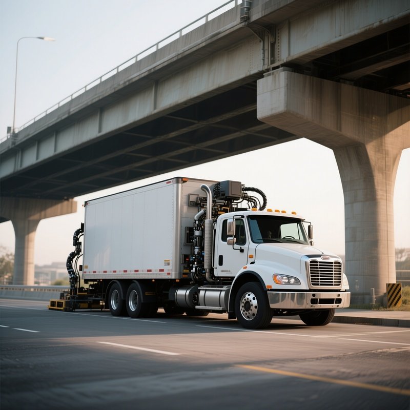 A Maintenance Truck Parked Under A Highway Bridge