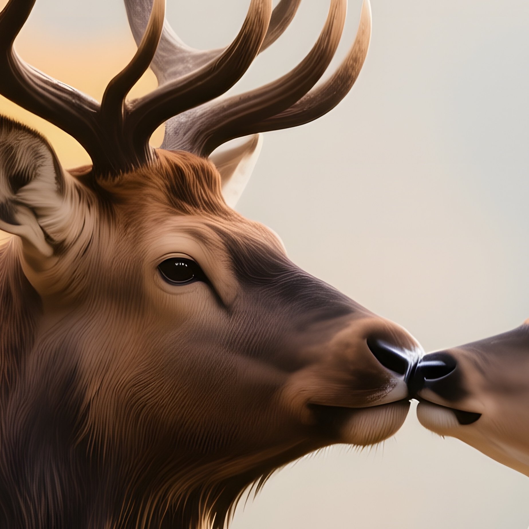 A Majestic Elk And A Graceful Doe Exchange A Tender Kiss Beneath A Canopy Of Autumnal Maples, - Full Resolution Quality Preview