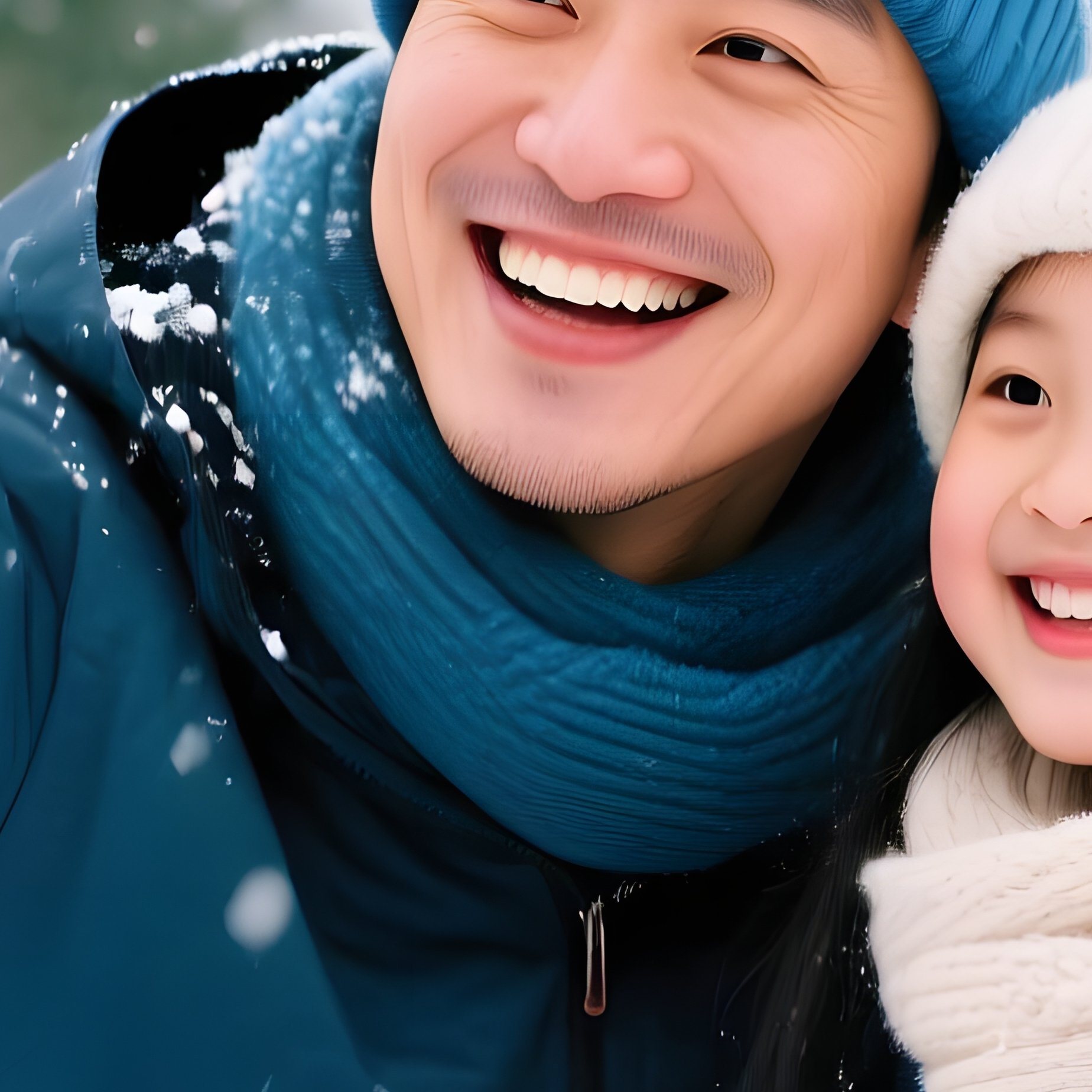 A Man And A Young Girl Taking A Selfie In A Snowy Outdoor Setting - Full Resolution Quality Preview