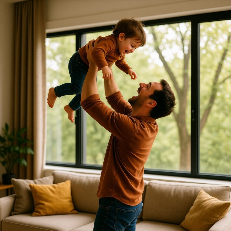 A Man Holding A Child In His Arms Family Joy