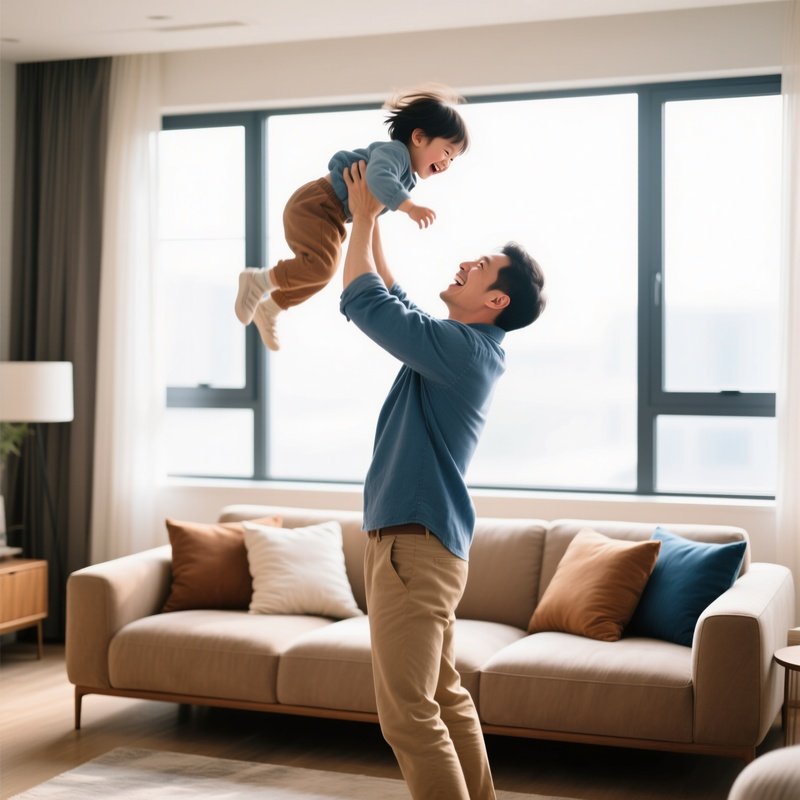 A Man Holding A Child In His Arms Family Joy