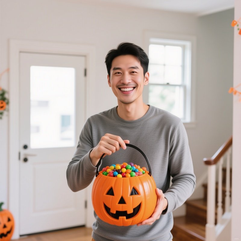 A Man Holding A Halloween Candy Bucket Halloween Candy