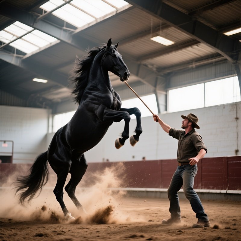 A Man Interacting With A Rearing Horse Horse Man