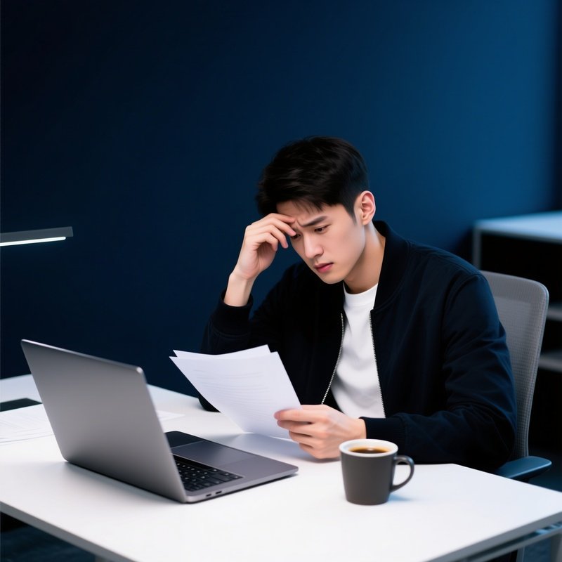 A Man Reading A Document At A Desk Work Concentration