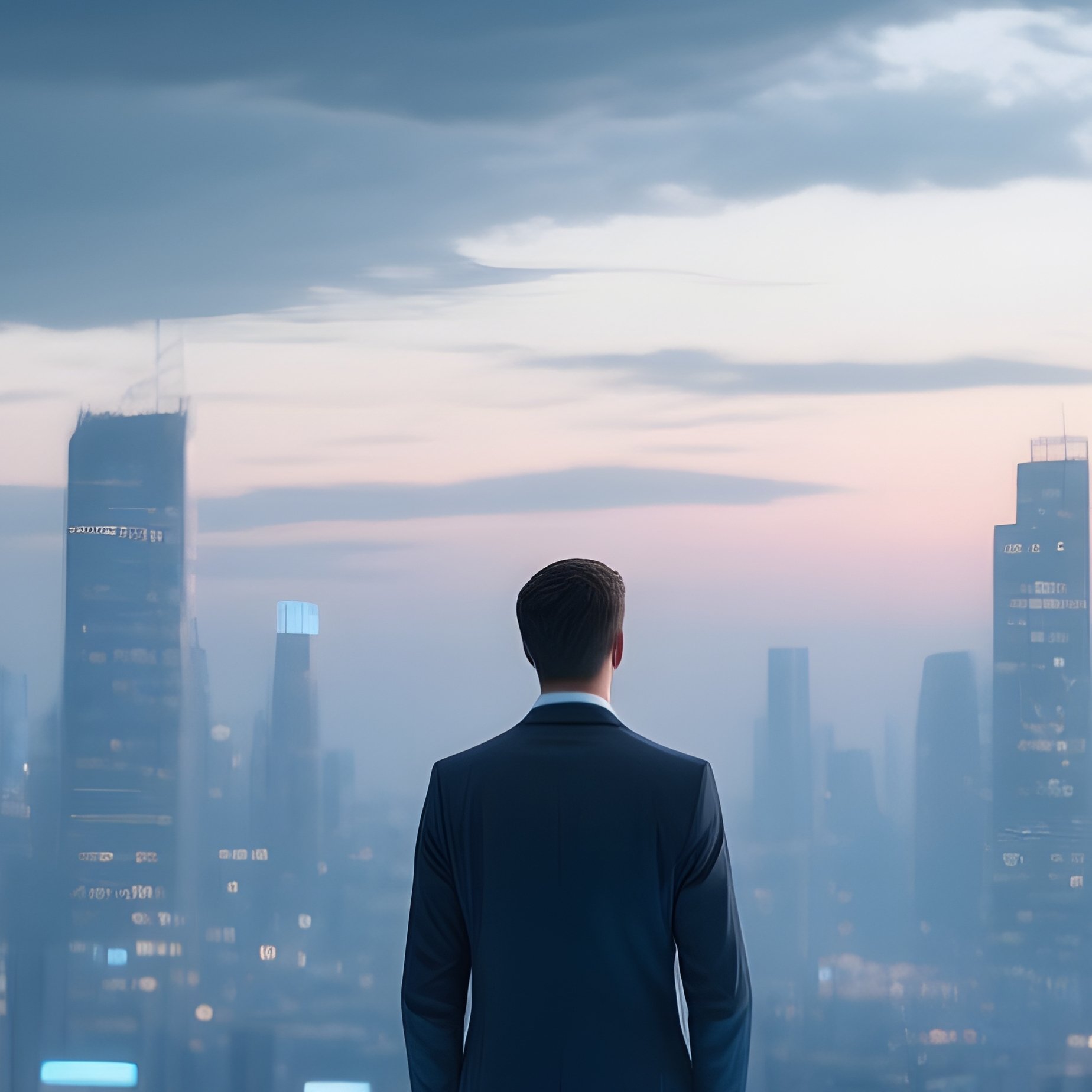 A Man Standing On A Digital Platform Overlooking A Cityscape - Full Resolution Quality Preview
