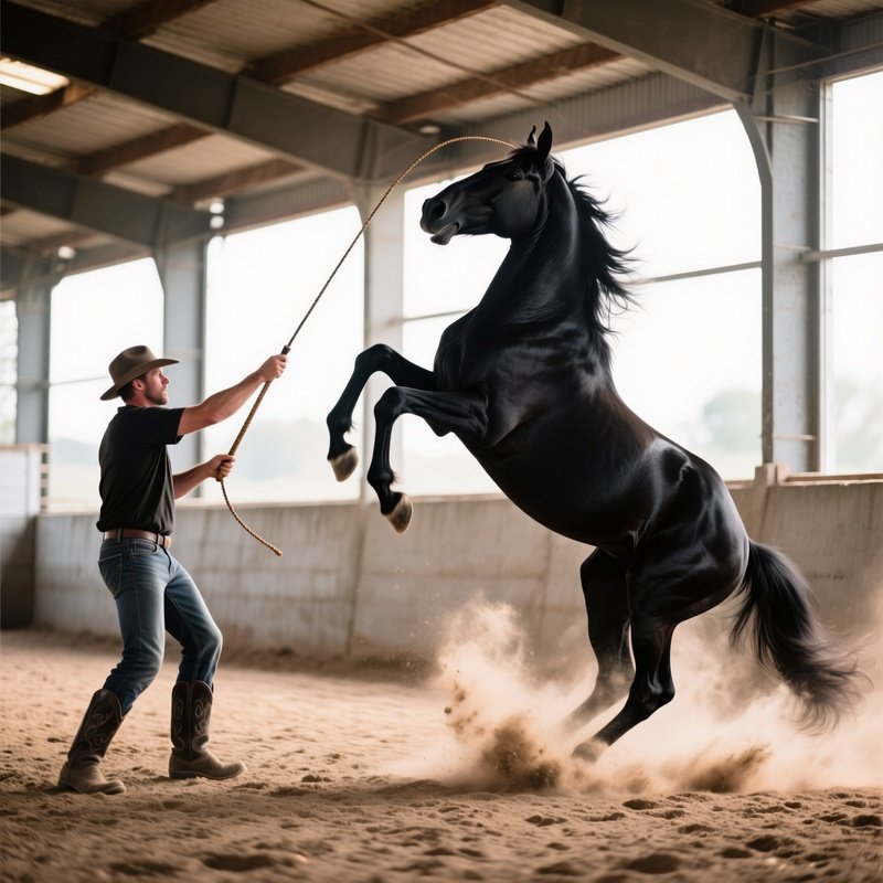 A Man Training A Horse In An Indoor Arena Horse Training Indoor
