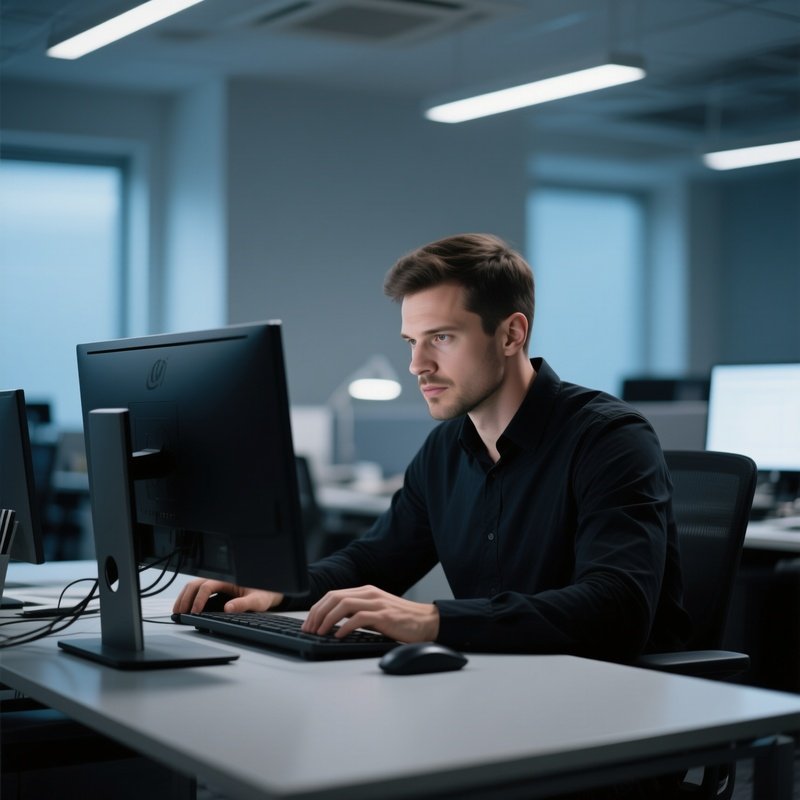 A Man Working At Computer