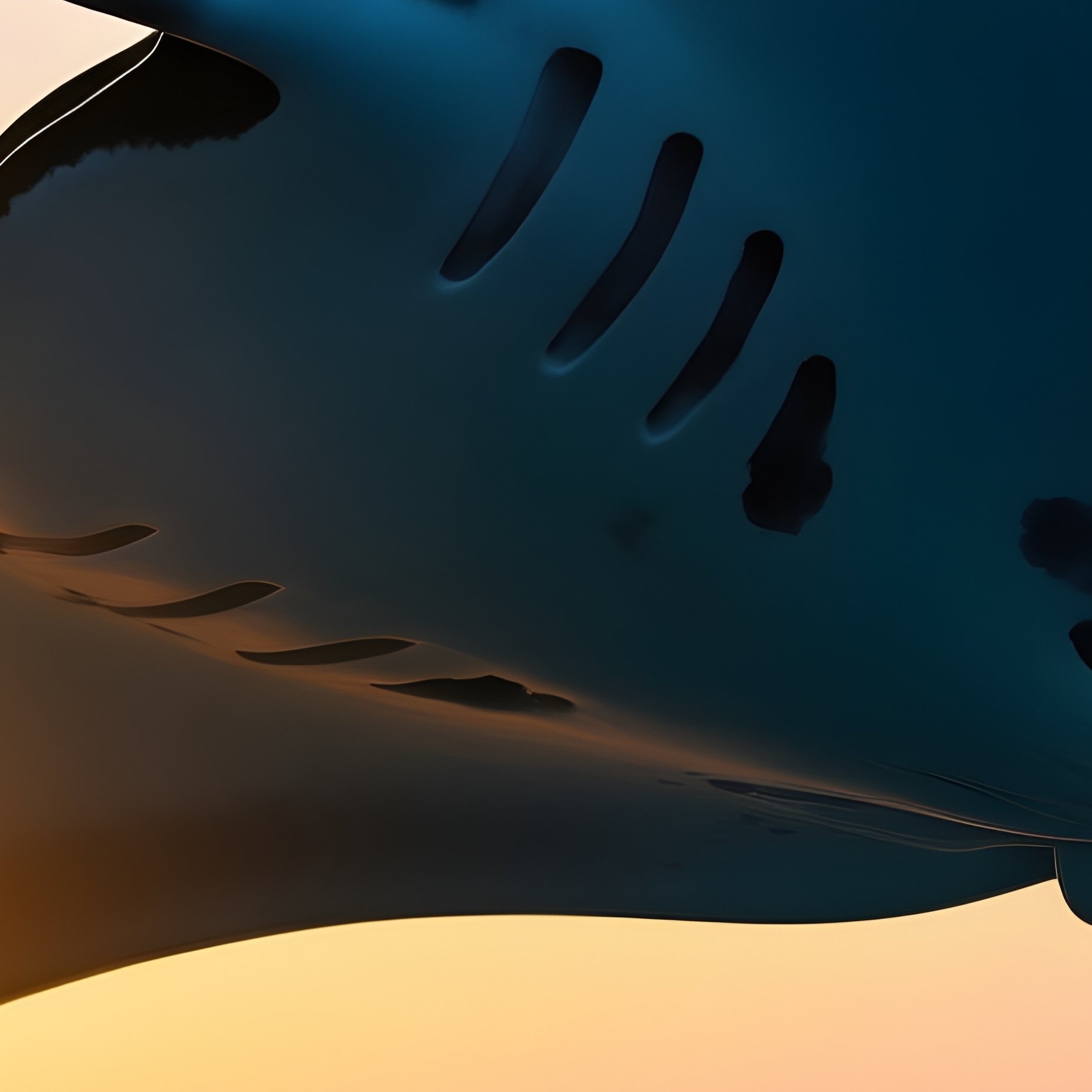 A Manta Ray Silhouetted Underwater Towards The Rising Sun - Full Resolution Quality Preview