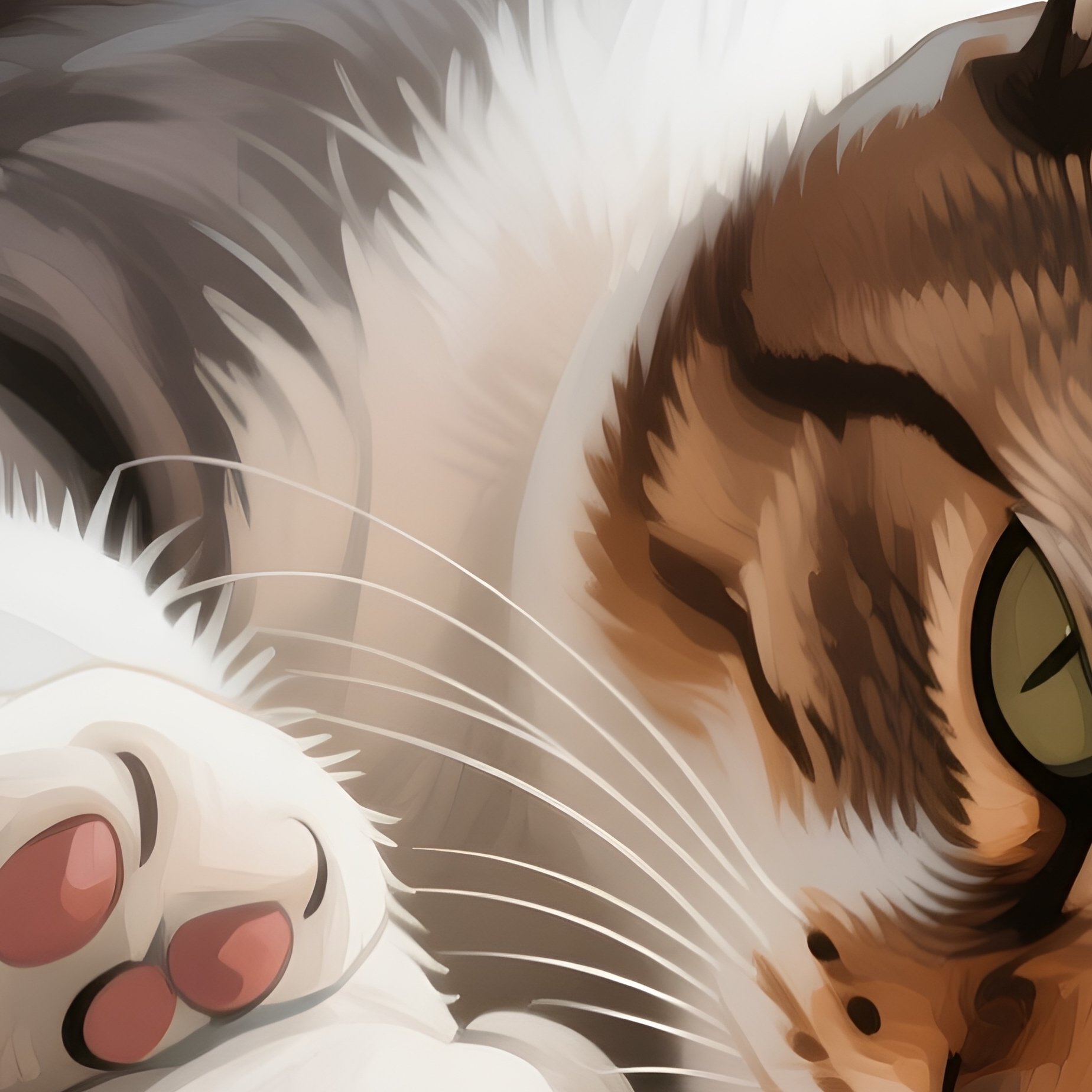 A Manx Cat Laying On Side With Paws Curved Artwork - Full Resolution Quality Preview