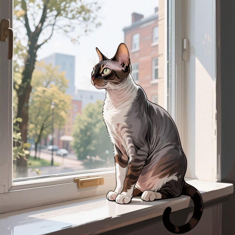 A Manx Cat Perched On A Windowsill Looking Outside 3