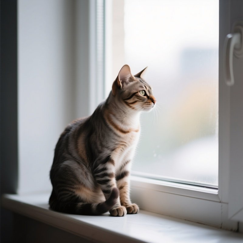 A Manx Cat Perched On A Windowsill Looking Outside