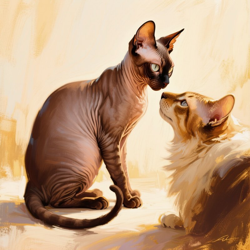 A Manx Cat Playing With Another Animal In A Painting