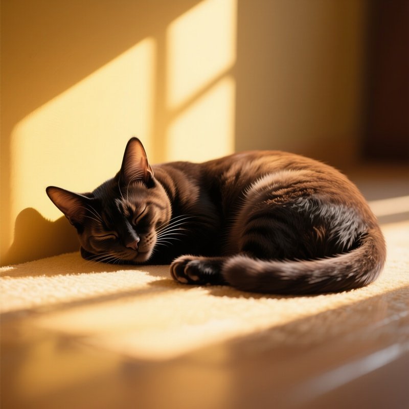 A Manx Cat Sleeping In A Sunbeam