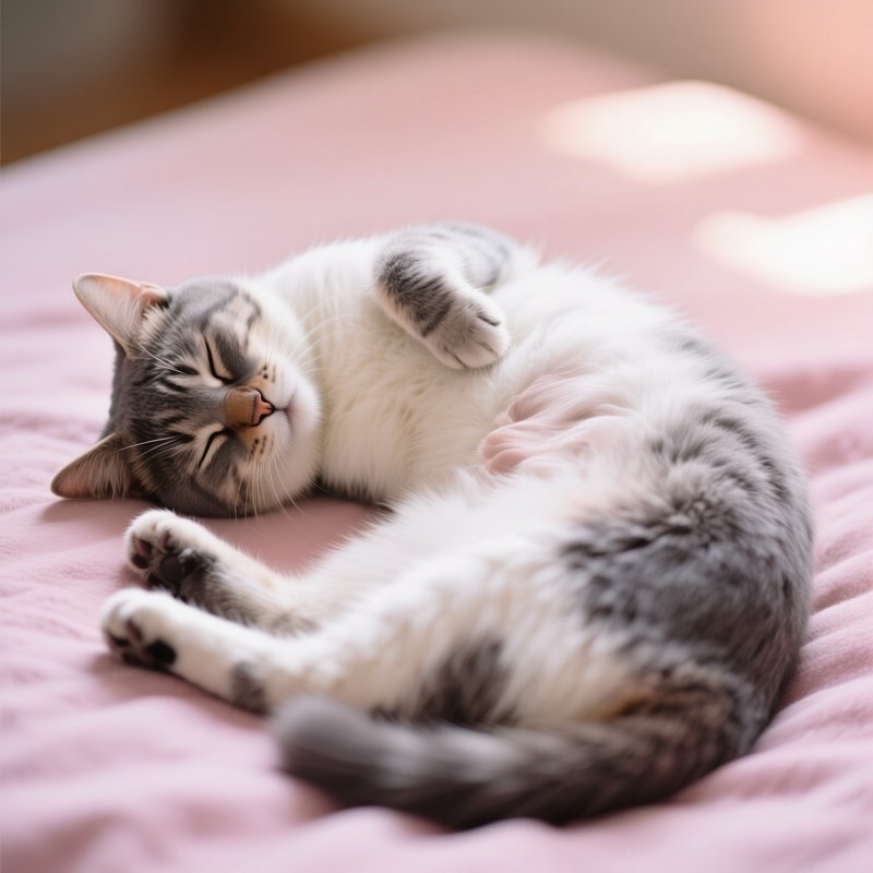 A Manx Cat Sleeping On Back Exposing Belly