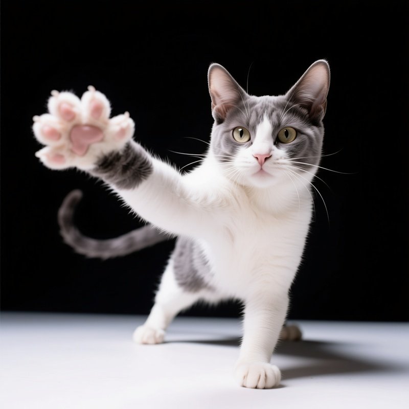 A Manx Cat With Stretched Paw