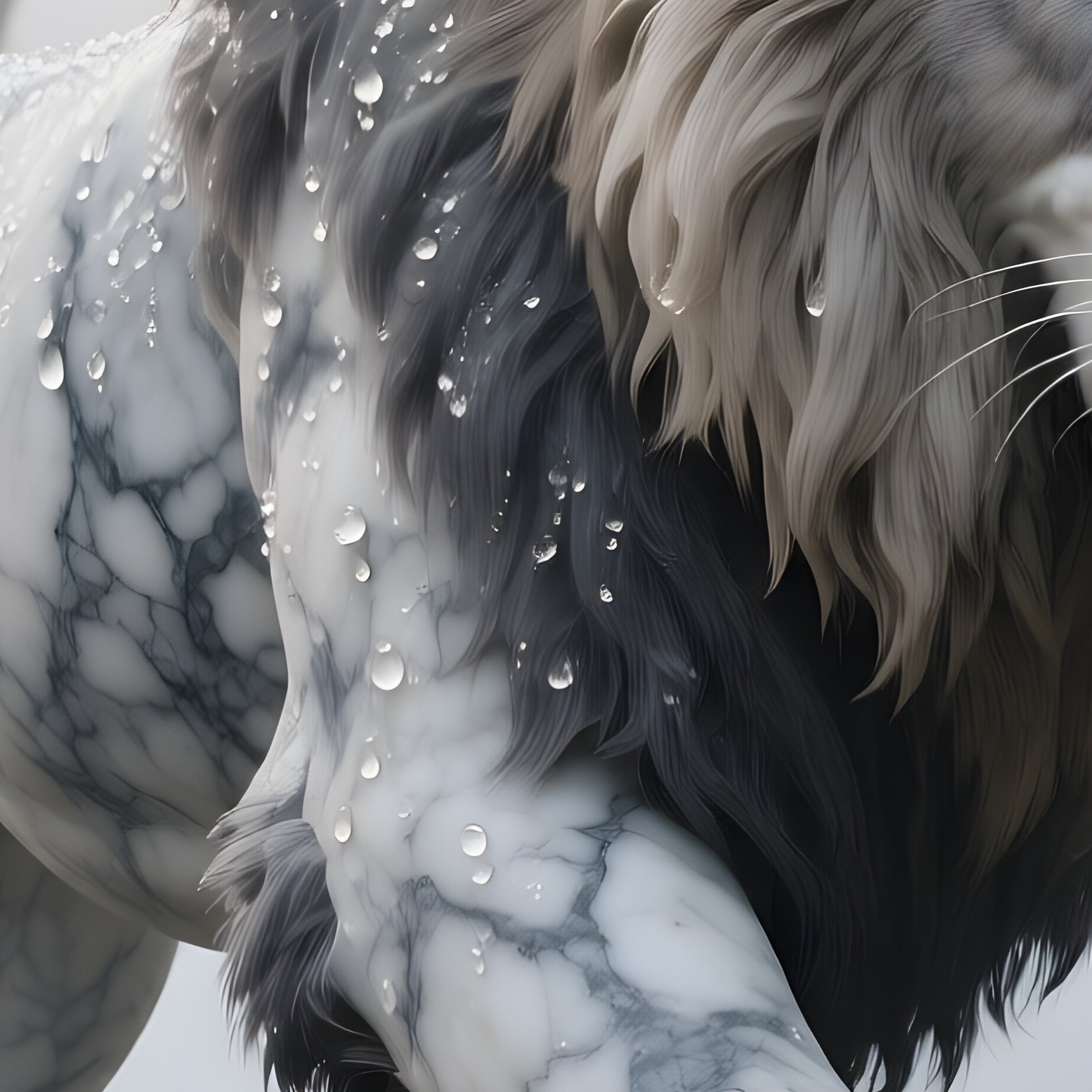 A Massive Marble Lion Prowling Through A Misty Sunrise Over An Ancient Stone Bridge, Its Fur - Full Resolution Quality Preview
